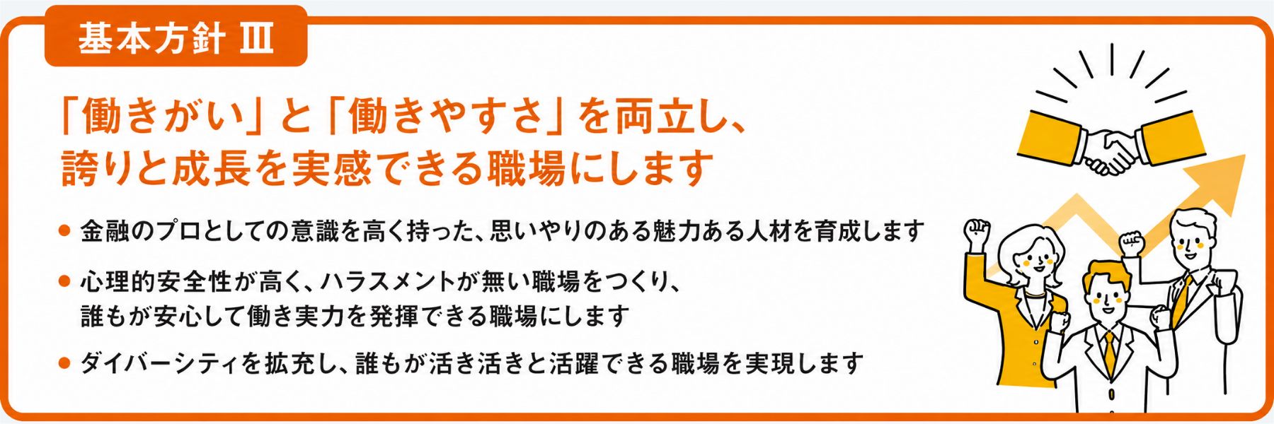 基本方針Ⅲ 「働きがい」と「働きやすさ」を両立し、誇りと成長を実感できる職場にします